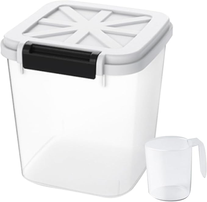 HANAMYA 20 LB Rice Storage Container with Measuring Cup, BPA free, For Rice | Grain | Pet Food | Flour, 1 count, Clear & Black