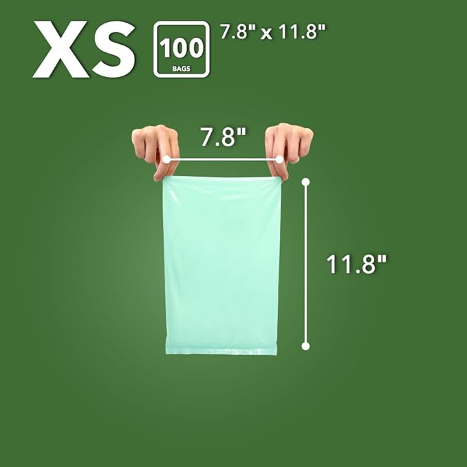 BOS Odor-Sealing Dog Poop Bags for Pet Waste - Disposal Doggy Bags - Scent & Smell Free (100Bags) [Size: XS, Color: Light Mint Green] (Pack of 1)