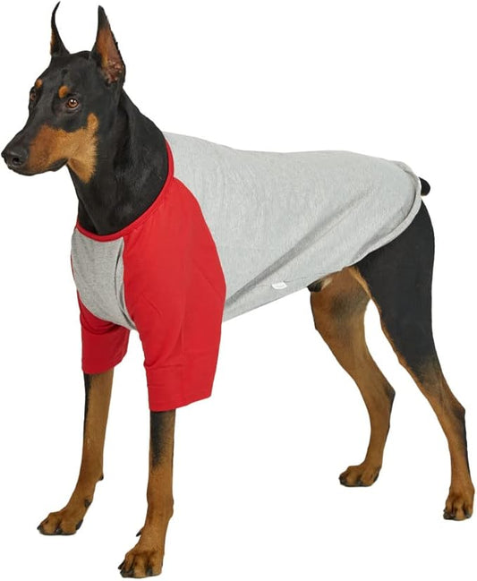 Dog Shirt for Small and Large Dogs Raglan Cotton T-Shirts Soft Breathable Dog Shirts pet Clothes Gray Series (4X-Large, Gray/Red)