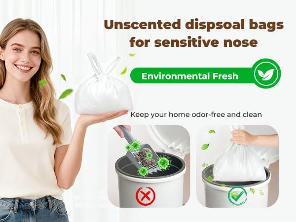 Odor-Sealing Dog Poop Bags with Handles, 100-Count Large Capacity (8L) Pet Waste Bag, Unscented Poop Bags for Dogs or Cat Litter, Conceals Smell & Mess(White)