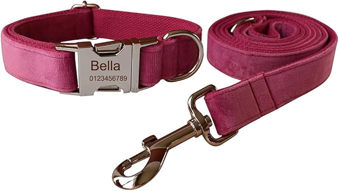 Dog Collar Custom Personalized Engraved Name and Phone Number for Puppy Small Medium Large Pets (L, Rose)