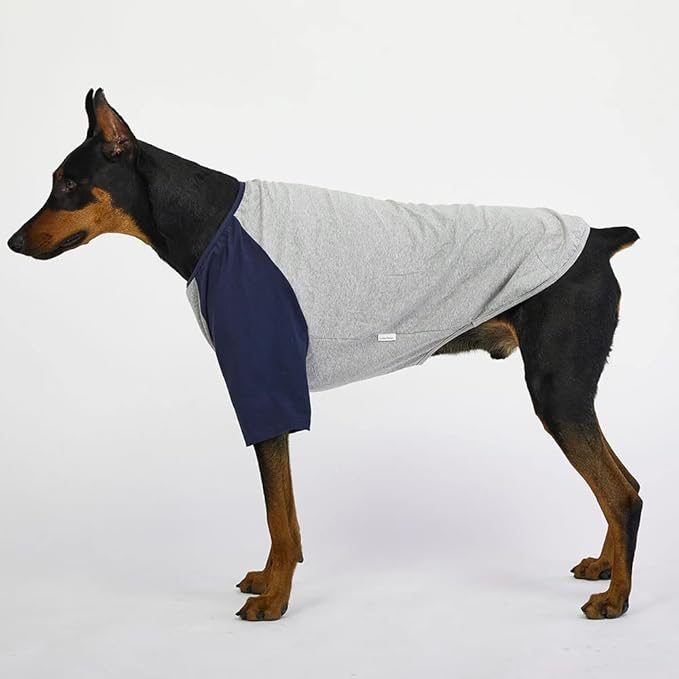 Dog Shirt for Small and Large Dogs Raglan Cotton T-Shirts Soft Breathable Dog Shirts pet Clothes Gray Series (5X-Large, Gray/Navy)