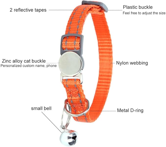 Red Cat Collar with Bell & Breakaway, Reflective Kitten Collar with Bells, Soft Nylon Break Away Dog Collar for Xs Small Tiny Puppy, Neck 7-11 Inch