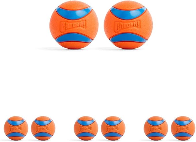 Chuckit! Ultra Ball Dog Toy - Medium Bouncy Fetch Balls for Dogs 20-60 lbs - Made from Durable Rubber - Floating Water Pet Toys - Size Medium - 2.5-inch Diameter - Pack of 8