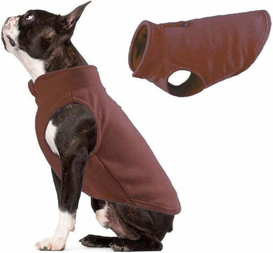 JACKO & CO - Fleece Vest Dog Sweater with Leash Ring - Soft, Warm & Lightweight Pullover Coat for Small & Medium Dogs, Puppies & Cats - Cozy Fall/Winter/Spring Pet Jacket (Brown, XXL 25-35lbs)