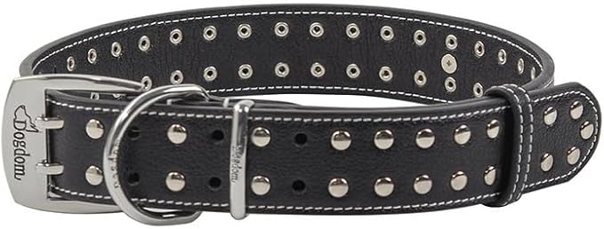 Studded Leather Dog Collar – Durable Adjustable Collar, Black Large