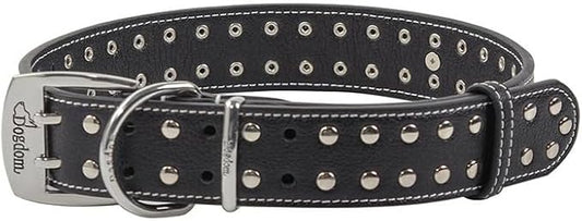 Studded Leather Dog Collar – Durable Adjustable Collar, Black Large