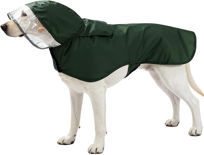 Pet Raincoat Packable Hooded Dog Rain Jacket Reflective Strips Lightweight Adjustable Poncho for Small Medium Large Dogs Army Gree M (Back:14 Inches)