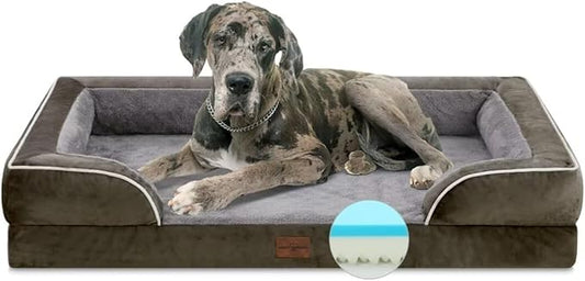 Comfort Expression Orthopedic Dog Bed for Extra Large Dogs 45x35 Inch, Waterproof Egg Crate Foam XL Pet Bed with Removable Bolsters, Dog Couch with Washable Cover & Non-Slip Bottom, Grey Green