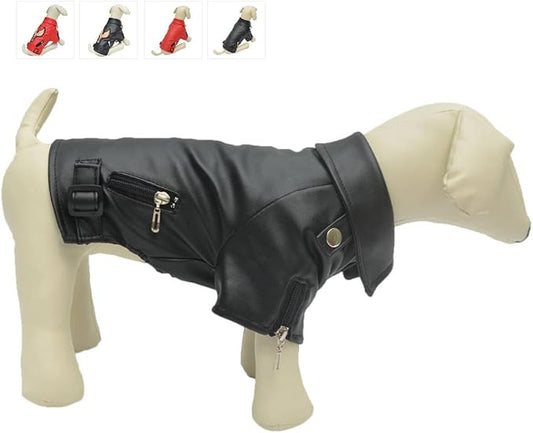 Lovelonglong Cool Dog Leather Jacket, Warm Coats Dogs Windproof Cold Weather Coats for Large Medium Small Dogs, Labrador Golden Retriever Clothing Black L-L