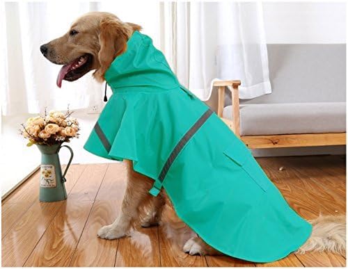 Mikayoo Large Dog Raincoat Adjustable Pet Waterproof Clothes Lightweight Rain Jacket Poncho Hoodies with Strip Reflective(Lake Blue,XL)