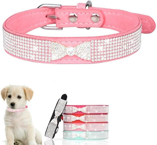 Serijoars Small Dog Collar with Rhinestone Crystal Diamond Colorful Bling Girl Puppy Cat Collars (S, Pink3)