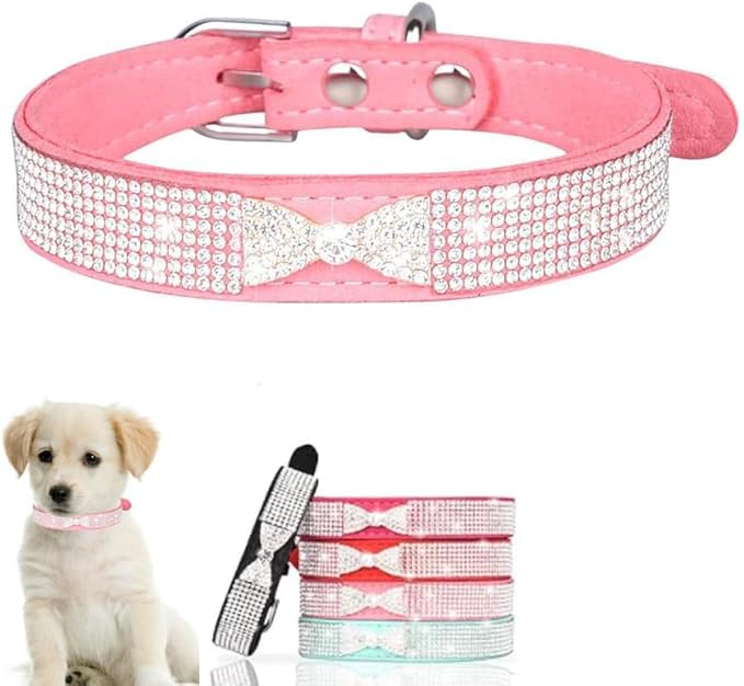 Serijoars Small Dog Collar with Rhinestone Crystal Diamond Colorful Bling Girl Puppy Cat Collars (XS, Pink3)