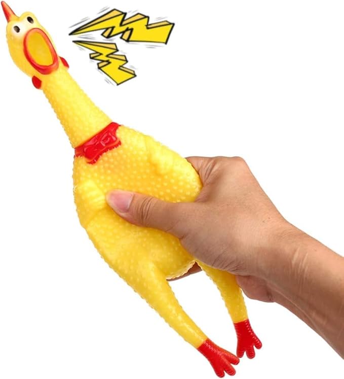 HEALTH & OUTDOORS Rubber Chicken Squeeze Squawking Chicken (2 Pack), 12-Inch Yellow Screaming Chicken Dog Toys, Prank Noise Maker Dog for Silly Novelty Party Favors, Games
