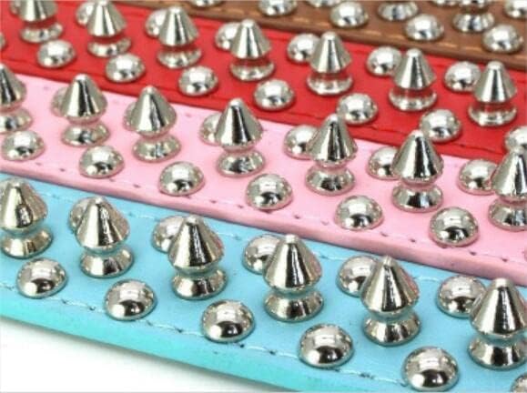 Spiked Dog Collar Soft Pu Leather Mushrooms Rivet Spike Studded Puppy Adjustable Pet Collars for Small Breeds (M, Pink)