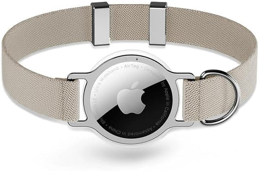 AirTag Cat Collar,Ultra Elastic Cat Tracker Collar with Apple Air Tag Holder, [Lightweight][Scratch Resistant] Stepless Adjustable GPS Pet Collar for Cats Kittens (Khaki)