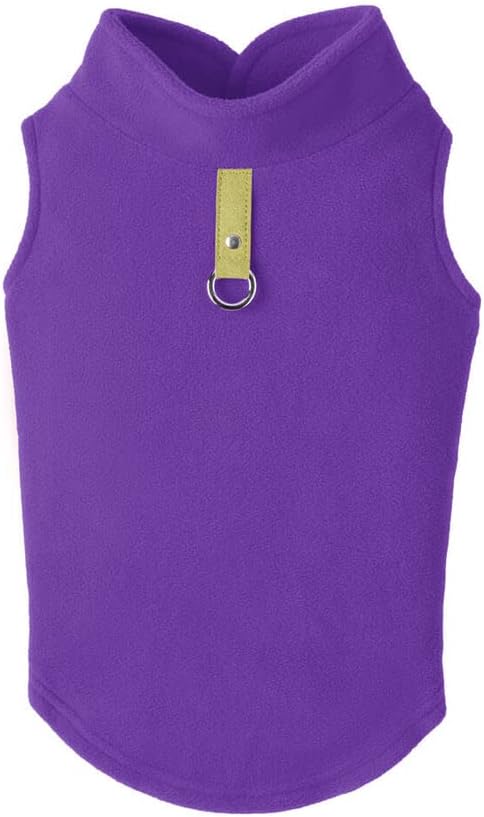 Gooby Fleece Vest Dog Sweater - Lavender, Small - Warm Pullover Fleece Dog Jacket with O-Ring Leash for Small to Medium Dogs