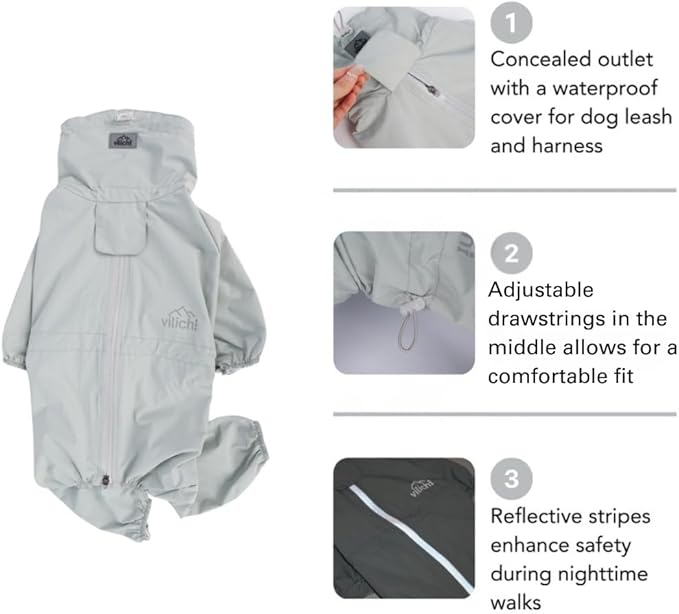 Dog Raincoat, Waterproof Coat, Light Weight & Weather Resistant Shell, Full Coverage Rain Jacket with Legs, Including Storage Bag, for Medium Breed (Large)
