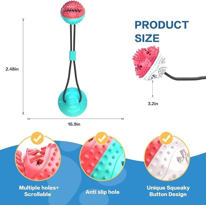 Dog Chew Toy for Aggressive Chewers, Suction Cup Interactive Tug Toy for Dogs, Durable TPR Teeth Cleaning Toy, Puppy Dental Care Toy for Training, Anxiety Relief & Boredom