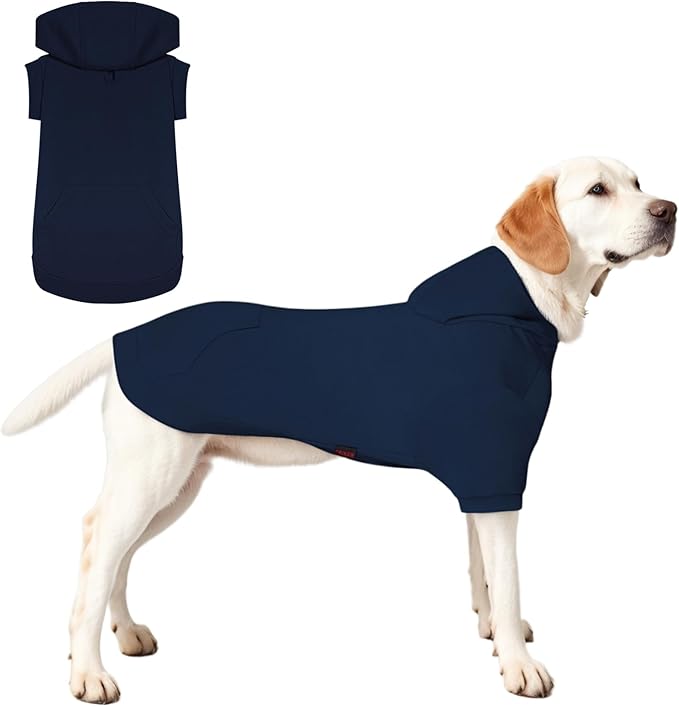 Basic Dog Hoodie, Soft Premium Quality Dog Hoodie Sweater with Leash Hole and Pocket, Cotton Doggy Puppy Sweatshirt Fashion Outfit for Dogs Puppy Small Medium Large - Navy Blue (XX-Large)
