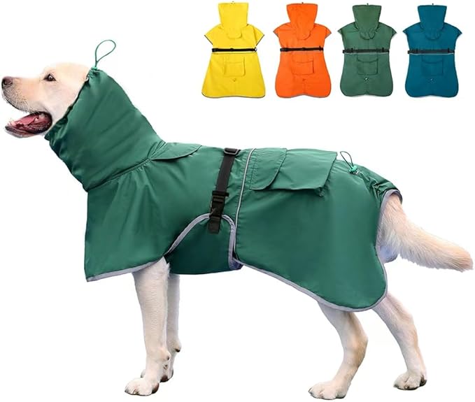 Reflective Dog Raincoat Waterproof Adjustable Dog Hooded Poncho Raincoat for Medium Large Dogs, Lightweight Pet Rain Jacket (Green, 3XL)