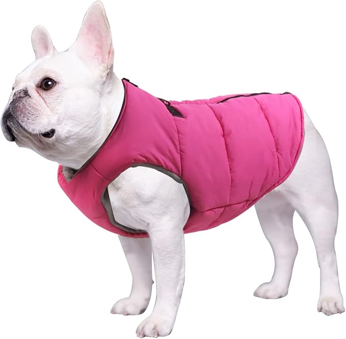 Dog Bulldog Clothes Dog Cotton Padded Coat Thick Winter Warm Vest Waistcoat Cold Weather Jacket Clothing for French Bulldog Coat-Pink-XL