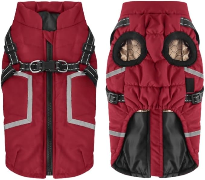 Warm Dog Coat Reflective Jacket, Waterproof Winter Coat for Dogs Turtleneck Dog Clothes for Cold Weather (Red, XL(Chest:18.9-20.4",Neck:(16.9"))