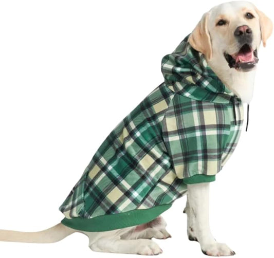 Spark Paws Dog Hoodie – Premium Dog Sweater for Small, Medium, and Large Dogs | Warm Outfits for French Bulldogs, Pitbull, Puppy, Winter Jacket Alternative - Green Plaid - 5XL