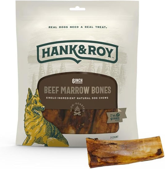 Hank & Roy All-Natural, Single-Ingredient Beef Marrow Bones for Dogs, Long Lasting, Engaging, High Collagen Bone Marrow Dog Bones, Individually Wrapped for Odor Control and Freshness
