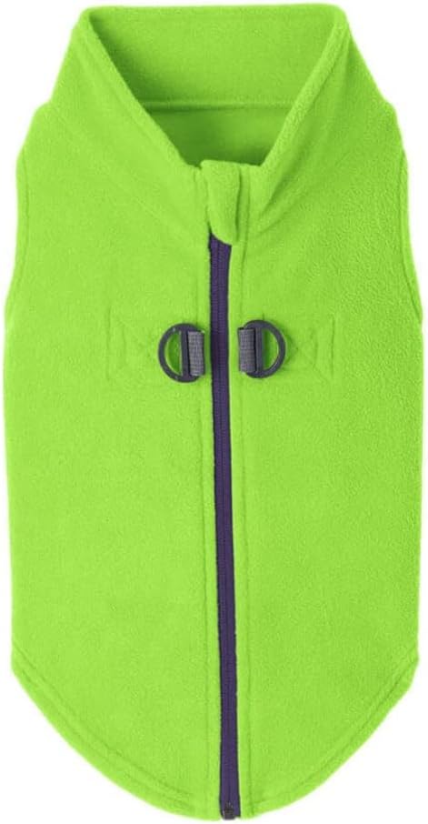 Gooby Zip Up Fleece Dog Sweater - Lime, Large - Warm Pullover Fleece Step-in Dog Jacket with Dual D Ring Leash for Small to Medium Dogs