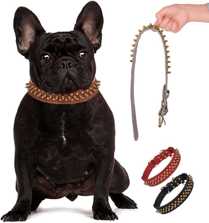 Spiked Dog Collar Soft Pu Leather Mushrooms Rivet Spike Studded Puppy Adjustable Pet Collars for Small Breeds (L, Red2)