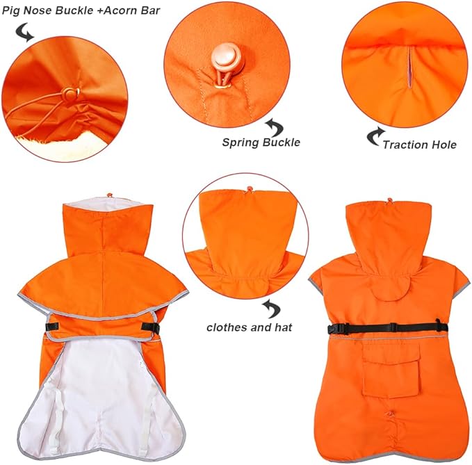 Reflective Dog Raincoat Waterproof Adjustable Dog Hooded Poncho Raincoat for Medium Large Dogs, Lightweight Pet Rain Jacket(Orange, 7XL)