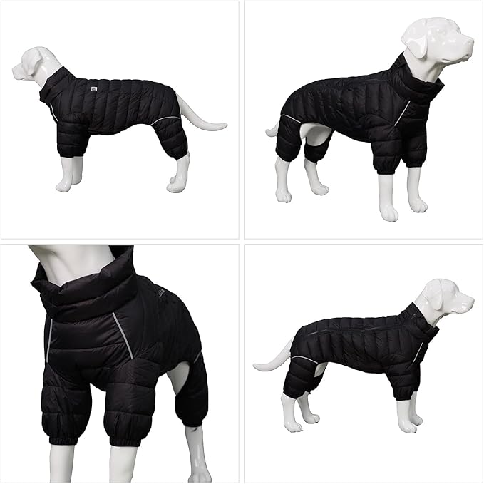 Lovelonglong Dog Coat Dog Warm Jacket, 4 Legs Covered Waterproof Windproof Reflective Warm Dog Vest, Zippered Adjustable Outdoor Dog Snow Jacket for Small Medium Large Dogs Black L
