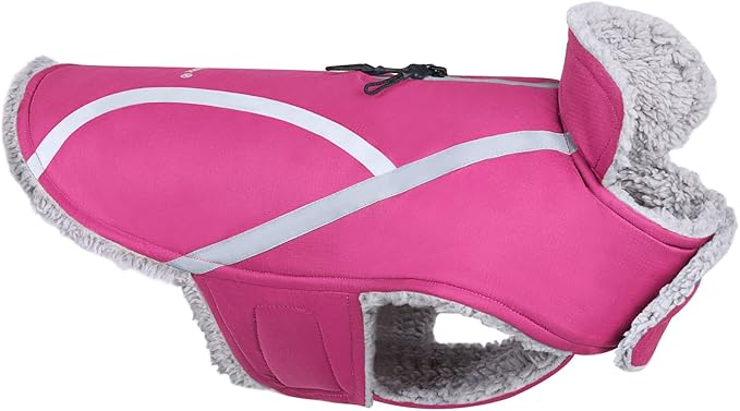 VIVAGLORY Frostfit Dog Coat, Dog Jacket for Winter & Cold Weather, Warm Fluffy Fleece Lined Water Resistant Reflective for Puppy, Coat with Velcro Fastening & Leash Hole, M+, Fuchsia