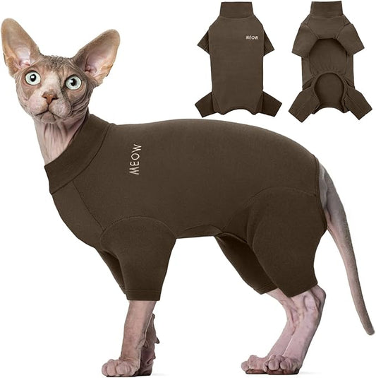 ROZKITCH XS Cat Clothes, Breathable Soft Cat Jumpers for Hairless Cats, Devon Rex, Cornish Rex, Peterbald, Coffee XS