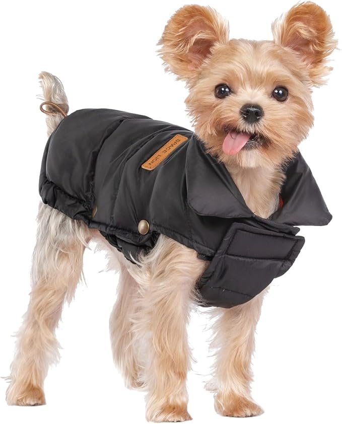SPACE LION Dog Puffer Jacket, Down Winter Coat, Durable Outdoor Coat for Cold and Windy Conditions, Waterproof, Lightweight Jacket, Adjustable Fit for Small, Medium, Large Dogs(Black,10/S)