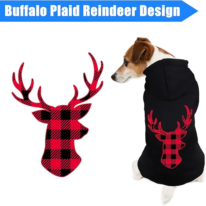 Dog Hoodie Sweater for Dogs Pet Clothes Buffalo Plaid Dog Hooded Sweatshirt Warm and Soft Breathable Cozy(Reindeer&XL)