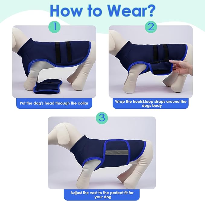 MIGOHI Dog Anxiety Relief Coat,Comfort Anxiety Vest for Dogs,Adjustable Anxiety Calming Wrap for Fireworks,Thunderstorms,Travel, Separation, Dog Anxiety Jacket for Small Dogs,XS,NavyBlue