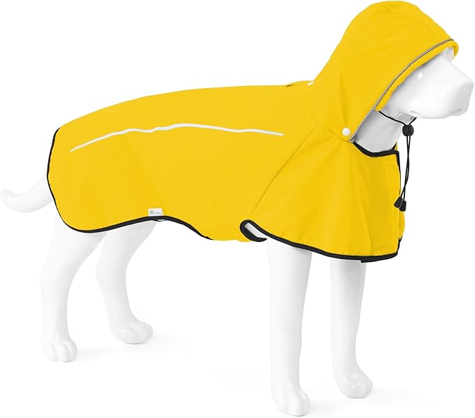 Mile High Life Dog Raincoat, Adjustable Waterproof Pet Rain Jacket, Reflective Hooded Poncho for Small Medium Large Dogs, Lightweight Breathable Pet Rain Coat (Yellow,M Chest 22"-28")