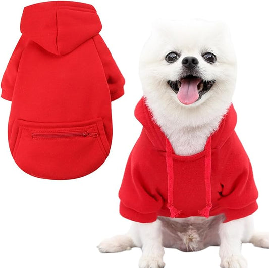 Jecikelon Winter Dog Hoodie Sweatshirts with Pockets Warm Clothes for Small Dogs Chihuahua Coat Puppy Custume Clothing (Large, Y02-Red)