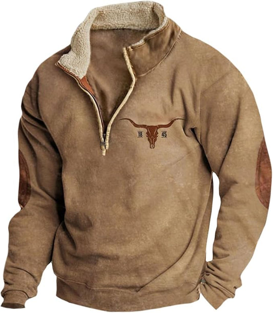 HOTYD Aztec Cowboy Mens Hoodie Vintage Graphic Western Hoodies Casual Long Sleeve 1/4 Zip Pullover Mens Country Jacket