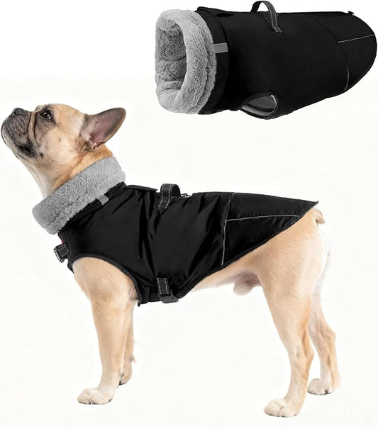 Mihachi Dog Coat for Medium Dogs, Warm Dog Winter Coat Waterproof Dogs Jacket with Harness Built in Reflective Pet Fleece Vest, Puppy Cold Weather Coats Turtleneck & Windproof Dogs Snowsuit, Black M