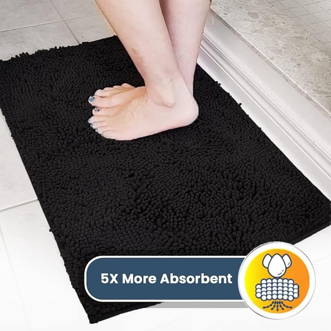 Muddy Mat® AS-SEEN-ON-TV Highly Absorbent Microfiber Door Mat and Pet Rug, Non Slip Thick Washable Area and Bath Mat Soft Chenille for Kitchen Bathroom Bedroom Indoor and Outdoor - Black XXL 60"X48"