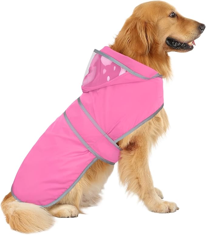HDE Dog Raincoat with Clear Hood Rain Jacket Poncho for Small Medium Large Dogs Pink - XXL