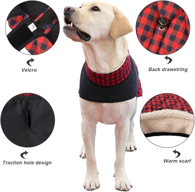Dog Jackets for Winter, Reversible Dog Coat Windproof Waterproof Jackets for Cold Weather, British Style Plaid Coats Warm Vest for Small Medium Large Dogs (RED, 4XL)