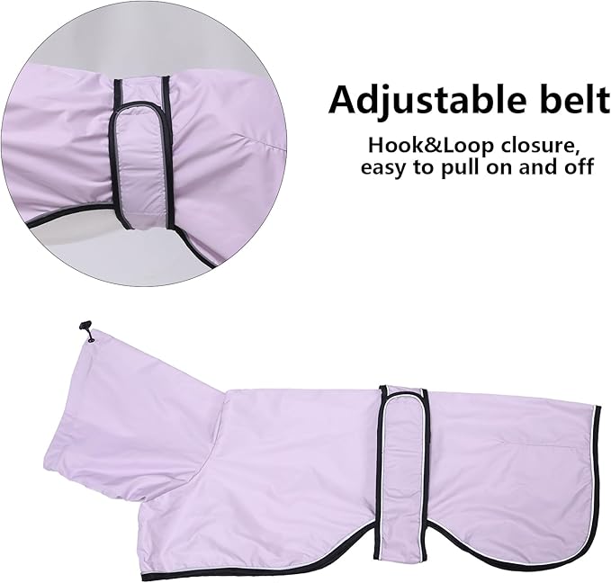 Dog Raincoat with Reflective Bar, Rain/Water Resistant, Adjustable Vest - Dog Raincoats for Greyhounds, Lurchers and Whippets - Purple - XXL