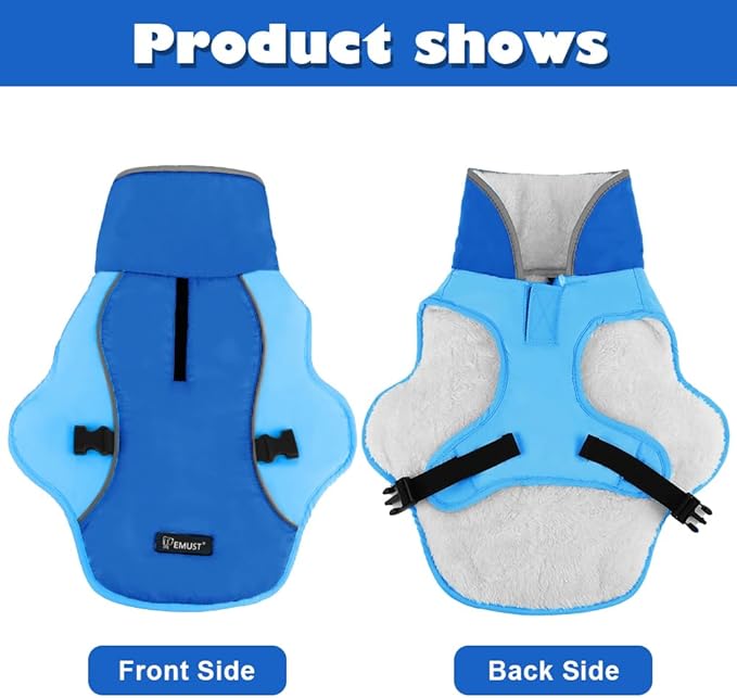 EMUST Dog Jacket Winter, Cozy Windproof Dogs Jacket for Cold Weather, Solid Color Dog Vests for Winter for Medium Dogs, New Blue, M