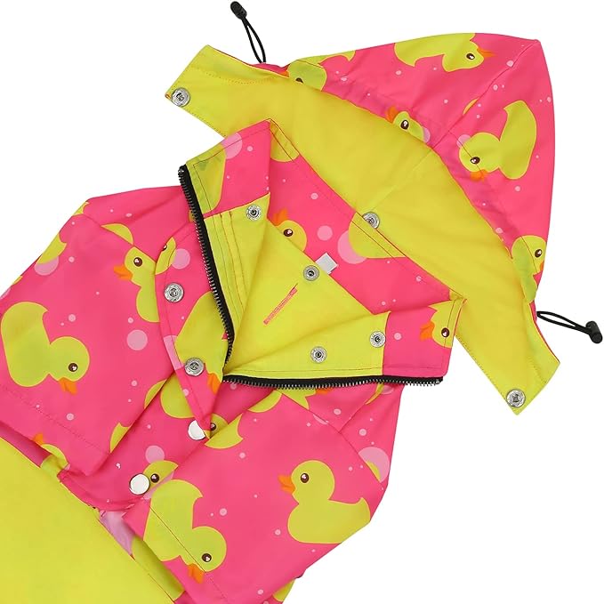 HDE Dog Raincoat Poncho Double Layer Zip Rain Jacket with Removable Hood, Leash Hole for Small to 3XL Dogs and Puppies Ducks Pink - S