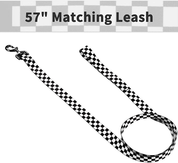 Ihoming Dog Collar and Leash Set for Daily Outdoor Walking Running Training, Chess Board Design for Medium Boys Girls Dogs Cats Pets, M-Up to 45LBS