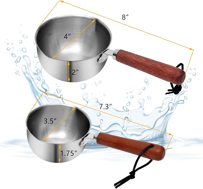 Kichwit Dog Food Scoop Pet Food Scoop 304 Stainless Steel Measuring Cup with Wood Handle, 1 Cup and 1/2 Cup, Pack of 2